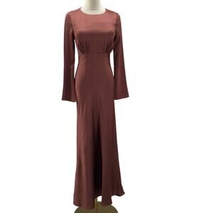 AW BRIDAL 0 XS Desert Rose pink Ginevra satin bridesmaid  maxi dress NEW B110